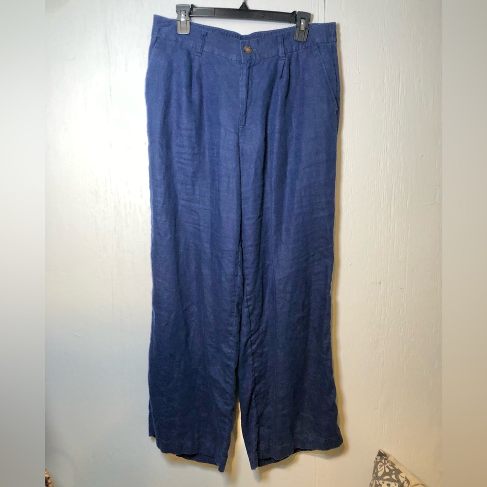 Blue Linen High Rise Wide Leg Pants - Picture 2 of 4